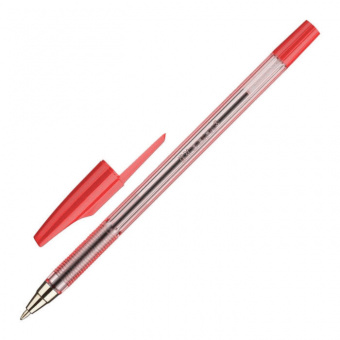 Ручка шариковая красная мет. наконечник, прозрачный корпус (линия письма 0.5 мм)