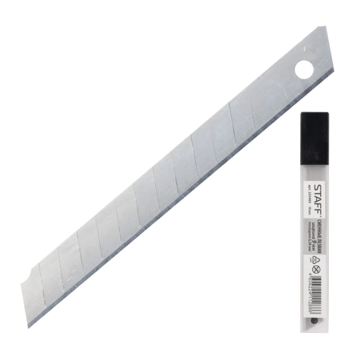 Запасные лезвия для канцелярских ножей STAFF, 9 мм, 10 штук, арт. 235465
