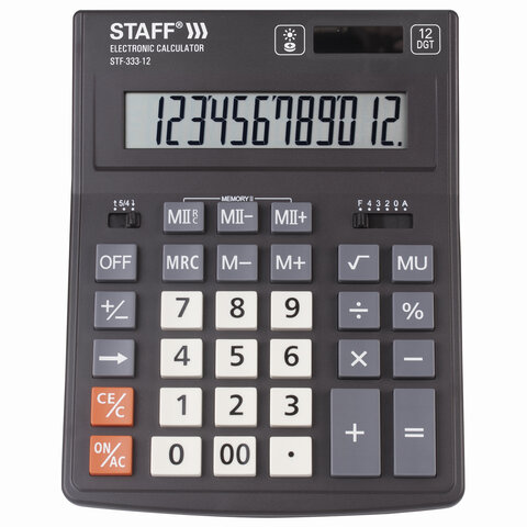 Калькулятор 12разрядов, 2питание, 155х200, STAFF PLUS STF-333, 250415