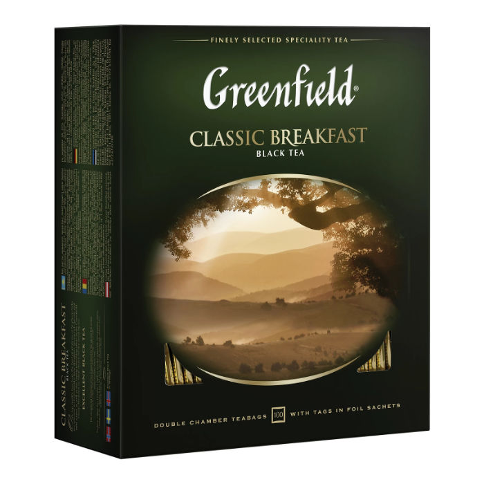 Чай GREENFIELD (Гринфилд) "Classic Breakfast", черный, 100 пакетиков в конвертах по 2 г