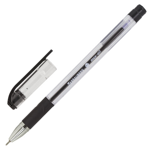 Ручка шариковая масляная с грипом BRAUBERG "Max-Oil", ЧЕРНАЯ, игольчатый узел 0.7 мм, линия письма 0.35 мм, 142142