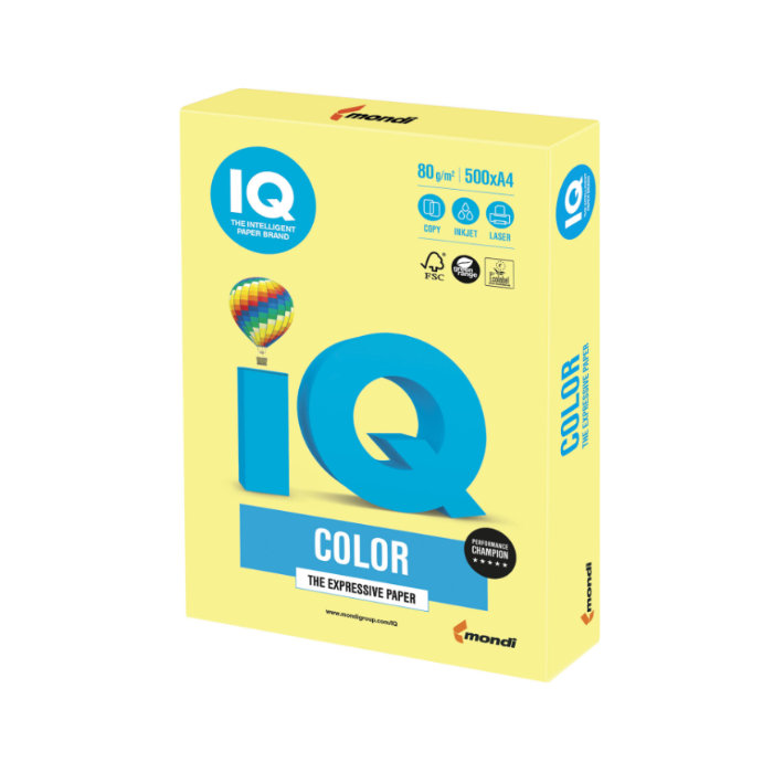 Бумага цветная для офисной техники IQ Color А4 лимонно-желтый ZG34 80 г/кв.м 500 листов