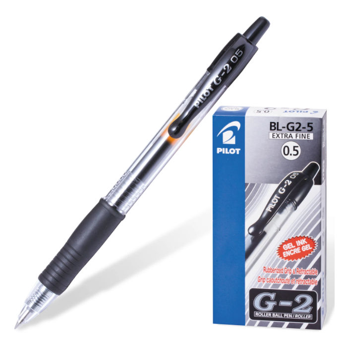 Ручка гелевая автоматическая Pilot G2 чёрная толщина линии 0.3 мм, арт. BL-G2-5-B