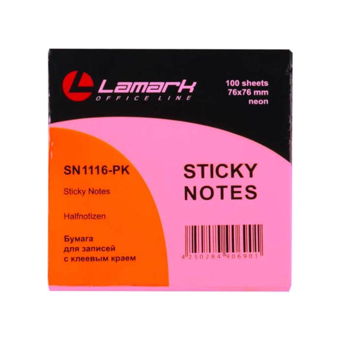 Бумага для заметок (стикер) 76х76 100л неон розовая SN1116-PK