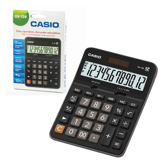 Калькулятор настольный Casio DX-12B 12 разрядный чёрный двойное питание
