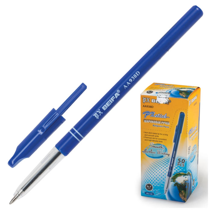 Ручка шариковая BEIFA синяя арт. AA938D-BL (линия письма 0.8 мм)