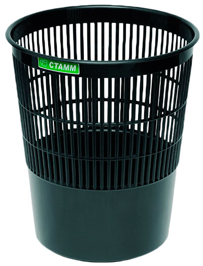 Корзина для мусора СТАММ пластиковая 14 литров, сетчатая, чёрная, артикул КР51