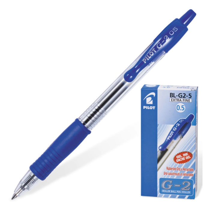 Ручка гелевая автоматическая Pilot G2 синяя толщина линии 0.3 мм, арт. BL-G2-5-L