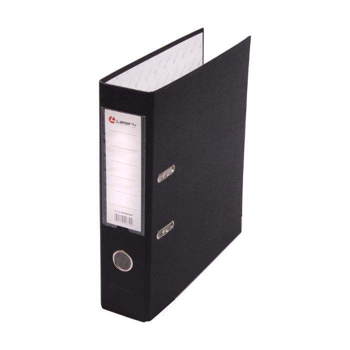 Папка-регистратор А4 80мм PVC черный, окант, LAMARK, AF0600-BK