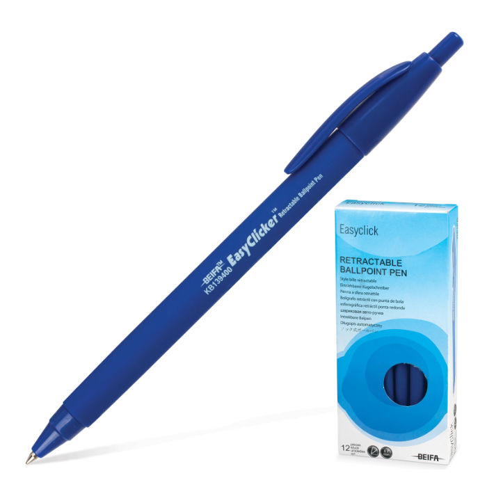 Ручка шариковая автоматическая BEIFA (Бэйфа) Офис синяя антискользящий корпус арт. KB139400-BL (линия письма 0.5 мм)