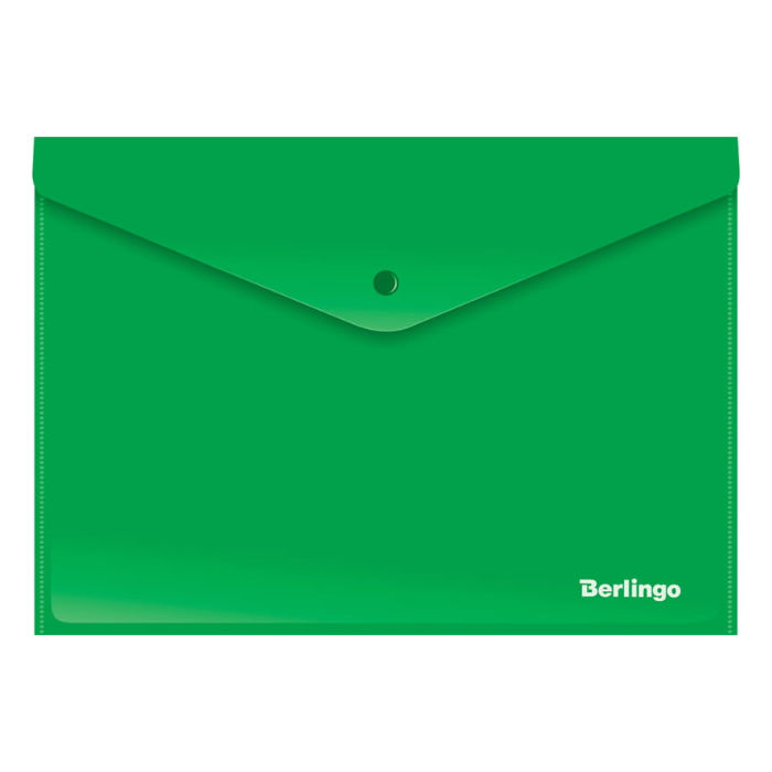 Папка-конверт на кнопке А4, 180мкм, зелёный непрозрачный глянец, Berlingo, арт. AKk_04404