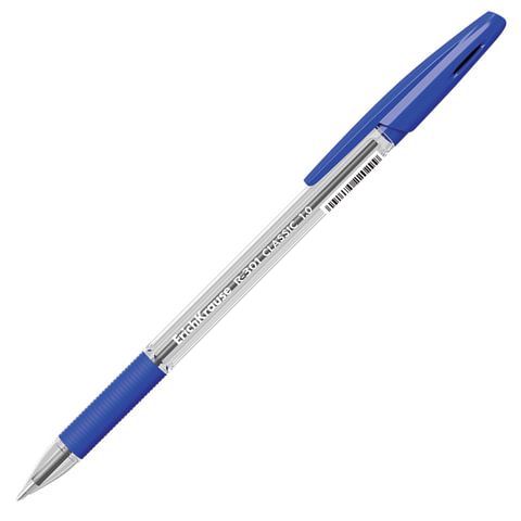 Ручка шариковая с грипом ERICH KRAUSE "R-301 Grip", СИНЯЯ, корпус прозрачный, узел 1 мм, линия письма 0.5 мм, 39527