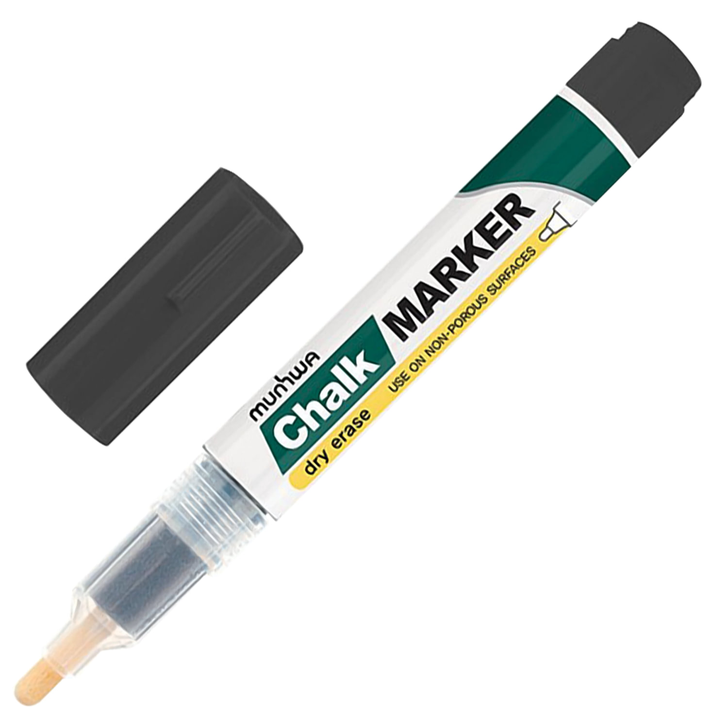 Маркер меловой MUNHWA «Chalk Marker», 3 мм, ЧЕРНЫЙ, сухостираемый, для гладких поверхностей, CM-01