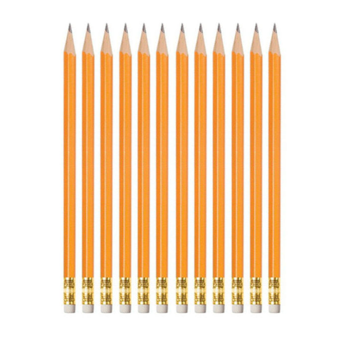 Набор карандашей чернографитных с ластиком, заточен, цвет корпуса жёлтый, 12 шт/уп. арт. CYO12