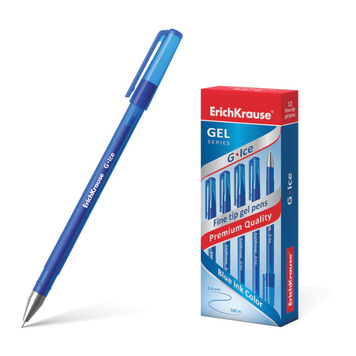 Ручка гелевая Erich Krause G-Ice синяя толщина линии 0.4 мм, арт. 39003