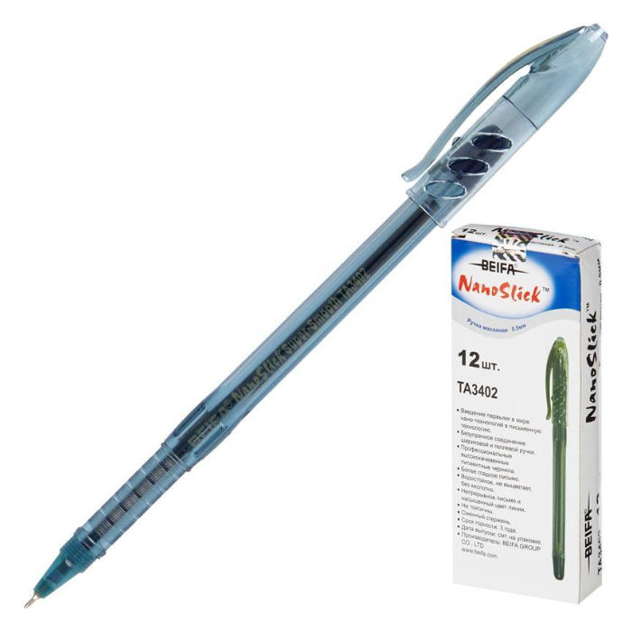 Ручка шариковая масляная BEIFA (Бейфа) NanoSlick синяя арт. TA3402-BL (линия письма 0.5 мм)