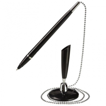 Ручка шариковая на подставке чёрная на липучке с цепочкой (толщина линии 0.5 мм)