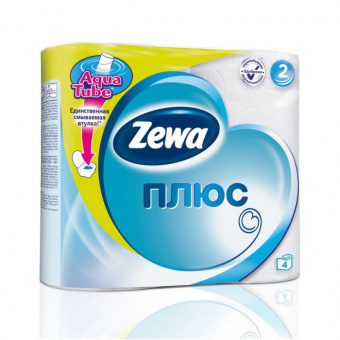 Бумага туалетная Zewa Plus 2-слойная белая 4 рулона в упаковке