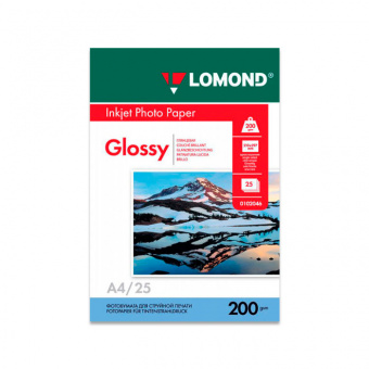 Фотобумага для цветной струйной печати А4 "Lomond" 200 г/м2, 25 л., глянцевая, арт. 0102046