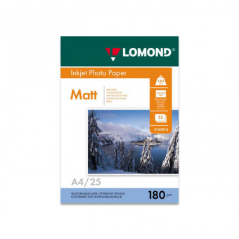 Фотобумага для цветной струйной печати А4 "Lomond" 180 г/м2, 25 л., матовая, арт. 0102037