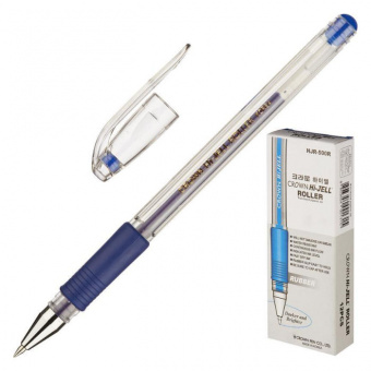 Ручка гелевая 0.5, CROWN, ц/ч синий, грип, мет.нак., арт. HJR-500R/c