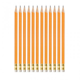 Набор карандашей чернографитных с ластиком, заточен, цвет корпуса жёлтый, 12 шт/уп. арт. CYO12
